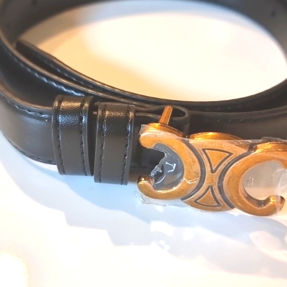 New Black Leather Belt With Gold Tone Hardware | NWOT - Picture 9 of 13